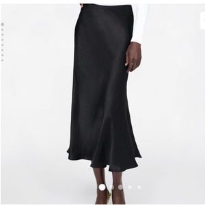 Zara Black Bias cut Midi Skirt